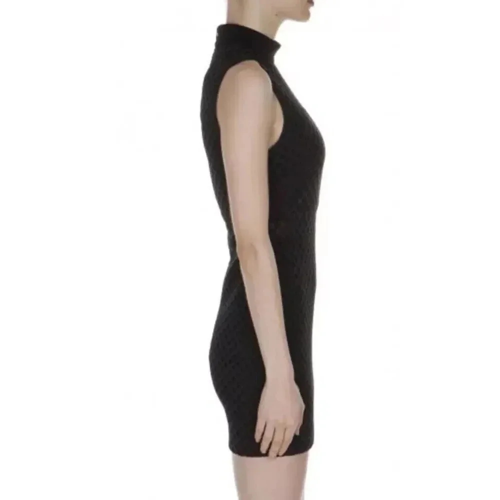 Elizabeth & James Black Neri Dress L Mini CutOut Sheer High Neck Sexy Club Party
